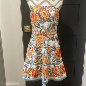 Joie Strapless Floral Dress - Orange, Yellow, Green